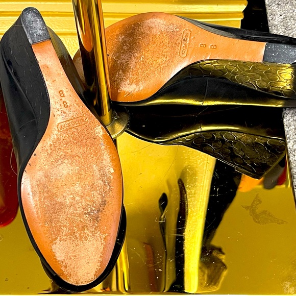 COACH Kellen 'C' Black Leather Embossed Signature Wedge Peep-Toe Pump - 8B - Picture 9 of 11